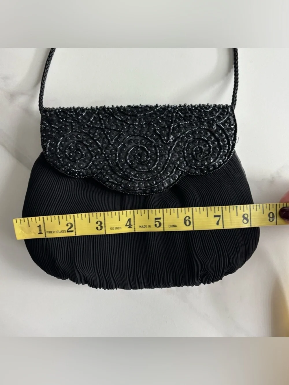 Genie Black Beaded Evening Shoulder Satin Bag Mini Black